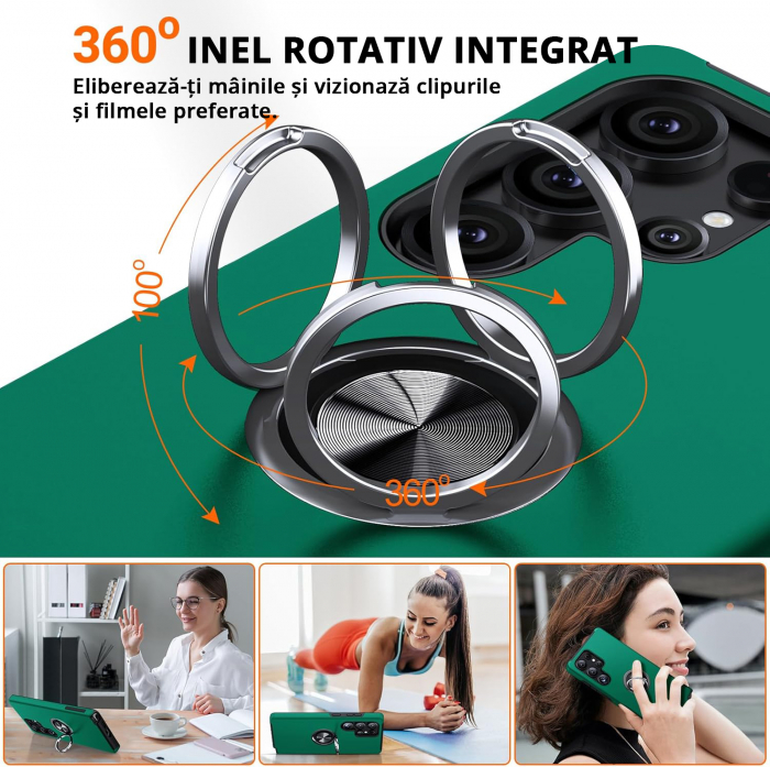 Husă pentru Samsung Galaxy S25 ULTRA, inel multifuncțional 360°, Protecție Militară Antișoc, Verde [5]