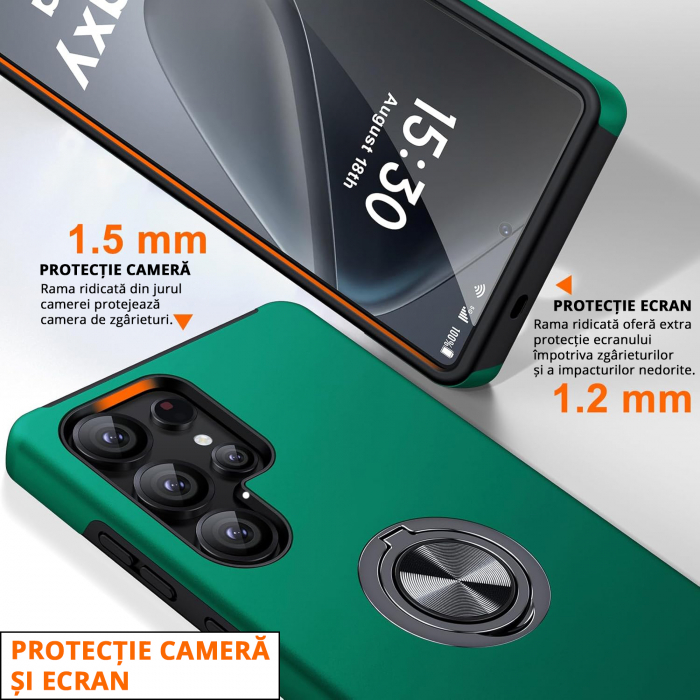 Husă pentru Samsung Galaxy S25 ULTRA, inel multifuncțional 360°, Protecție Militară Antișoc, Verde [3]