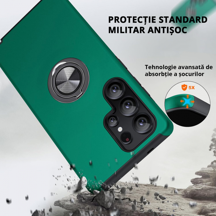 Husă pentru Samsung Galaxy S25 ULTRA, inel multifuncțional 360°, Protecție Militară Antișoc, Verde [4]