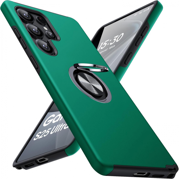 Husă pentru Samsung Galaxy S25 ULTRA, inel multifuncțional 360°, Protecție Militară Antișoc, Verde [1]