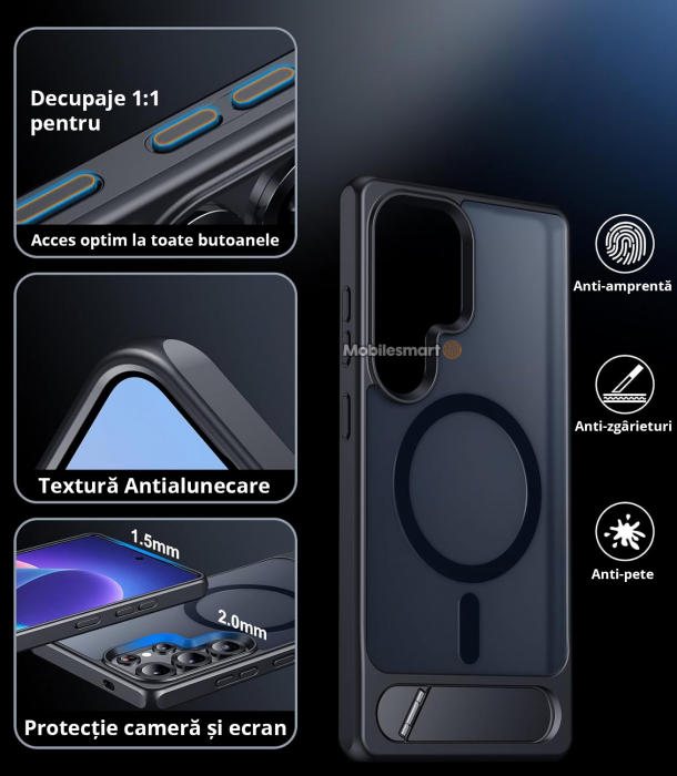Husă pentru Samsung Galaxy S25 ULTRA, MagSafe, Protecție standard Militar, cu Suport Metalic Încorporat, Negru [5]