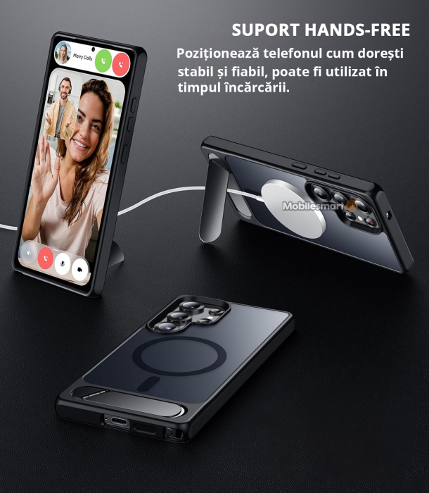 Husă pentru Samsung Galaxy S25 ULTRA, MagSafe, Protecție standard Militar, cu Suport Metalic Încorporat, Negru [9]