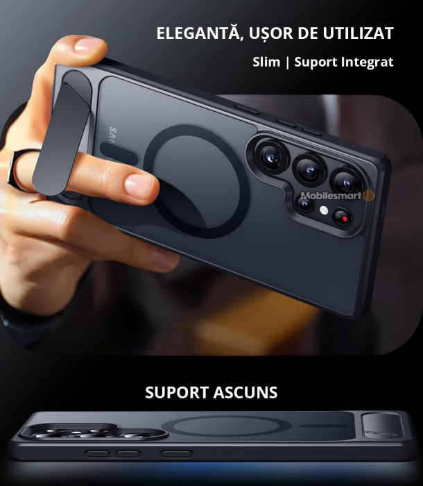 Husă pentru Samsung Galaxy S25 ULTRA, MagSafe, Protecție standard Militar, cu Suport Metalic Încorporat, Negru [8]