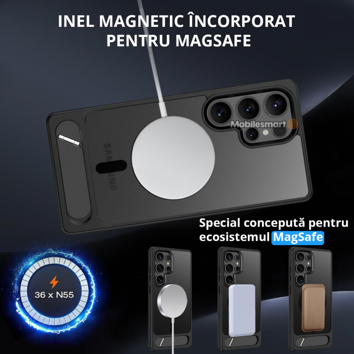 Husă pentru Samsung Galaxy S25 ULTRA, MagSafe, Protecție standard Militar, cu Suport Metalic Încorporat, Negru [7]