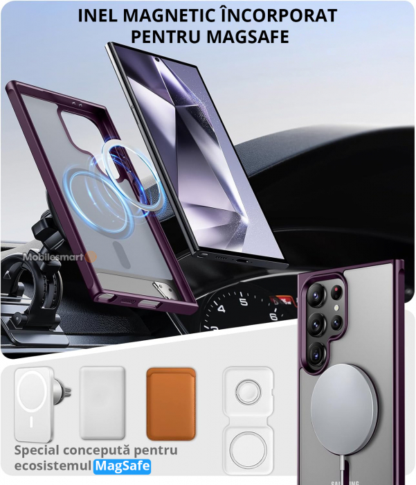 Husă pentru Samsung Galaxy S25 ULTRA, MagSafe, Protecție standard Militar, cu Suport Metalic Încorporat, Violet [5]