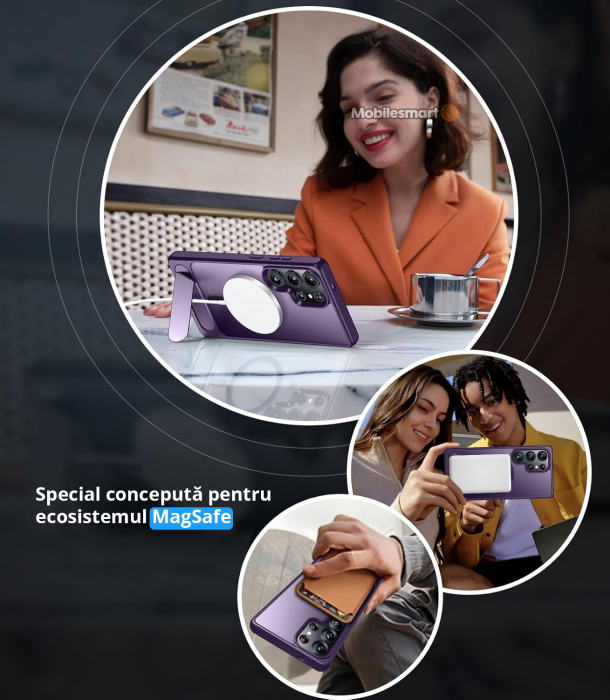 Husă pentru Samsung Galaxy S25 ULTRA, MagSafe, Protecție standard Militar, cu Suport Metalic Încorporat, Violet [8]