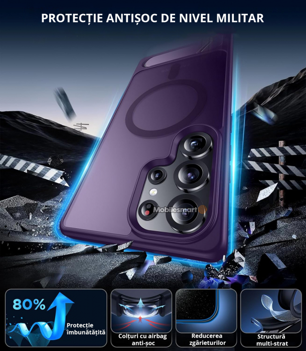 Husă pentru Samsung Galaxy S25 ULTRA, MagSafe, Protecție standard Militar, cu Suport Metalic Încorporat, Violet [3]