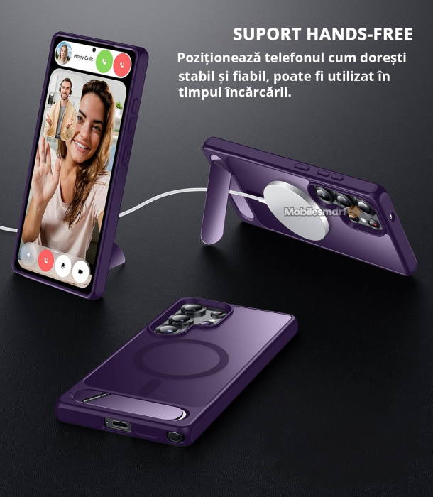 Husă pentru Samsung Galaxy S25 ULTRA, MagSafe, Protecție standard Militar, cu Suport Metalic Încorporat, Violet [7]