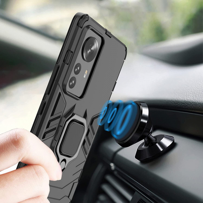 Husa pentru Xiaomi 12 PRO, Hybrid Antisoc, carcasa cu inel rotativ 360 si Kickstand, Negru [5]