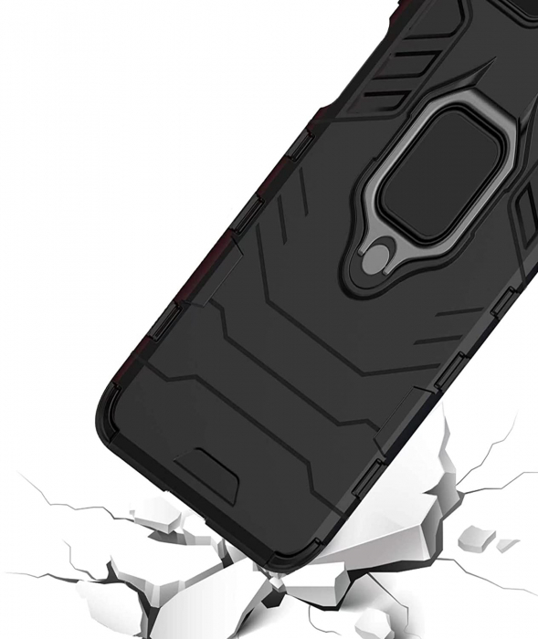 Husa pentru Xiaomi Redmi Note 11, Hybrid Antisoc, carcasa cu inel rotativ 360 si Kickstand, Negru [2]