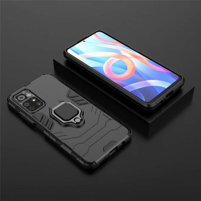 Husa pentru Xiaomi Redmi Note 11, Hybrid Antisoc, carcasa cu inel rotativ 360 si Kickstand, Negru [6]