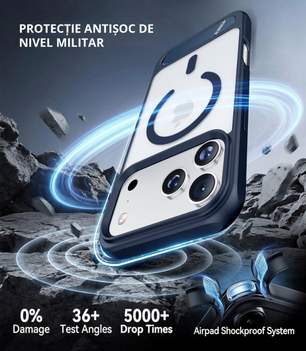 Husă premium pentru iPhone 17 PRO, MobileSmart, MagSafe, suport ascuns și protecție militară antișoc cu margini ridicate, Blue [3]