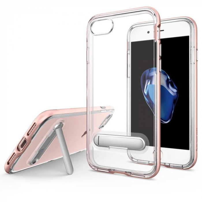 Husa protectie Iphone 7 Plus cu Kickstand magnetic, Transparenta / Rose-gold [5]