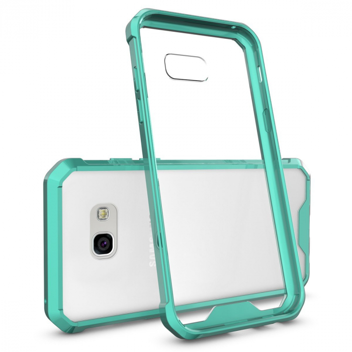 Husa Samsung Galaxy A5 2017, Hybrid Antisoc, carcasa spate PC transparenta cu cadru, Verde [1]