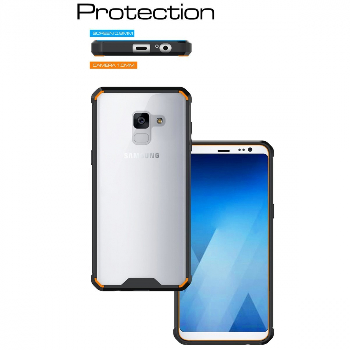 Husa Samsung Galaxy A8 2018, Hybrid Antisoc, carcasa spate PC transparenta cu cadru, Negru [6]