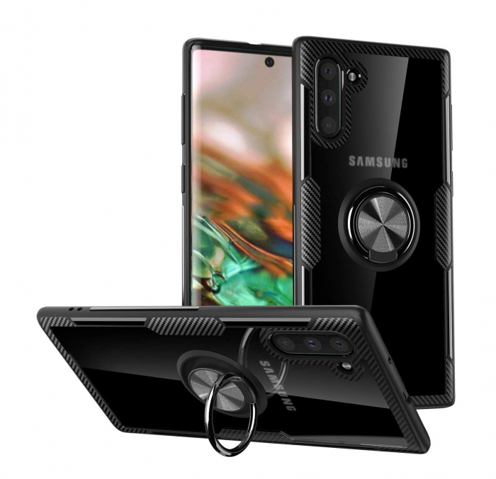Husa Samsung Galaxy Note 10, Hybrid Antisoc, carcasa cu inel rotativ 360 si Kickstand, Negru [5]