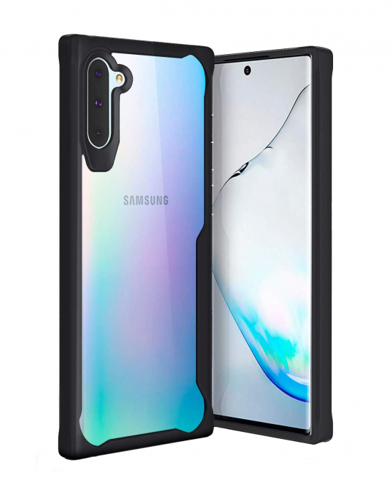 Husa Samsung Galaxy Note 10, Hybrid Antisoc, carcasa spate PC cu cadru TPU dur, Negru [1]