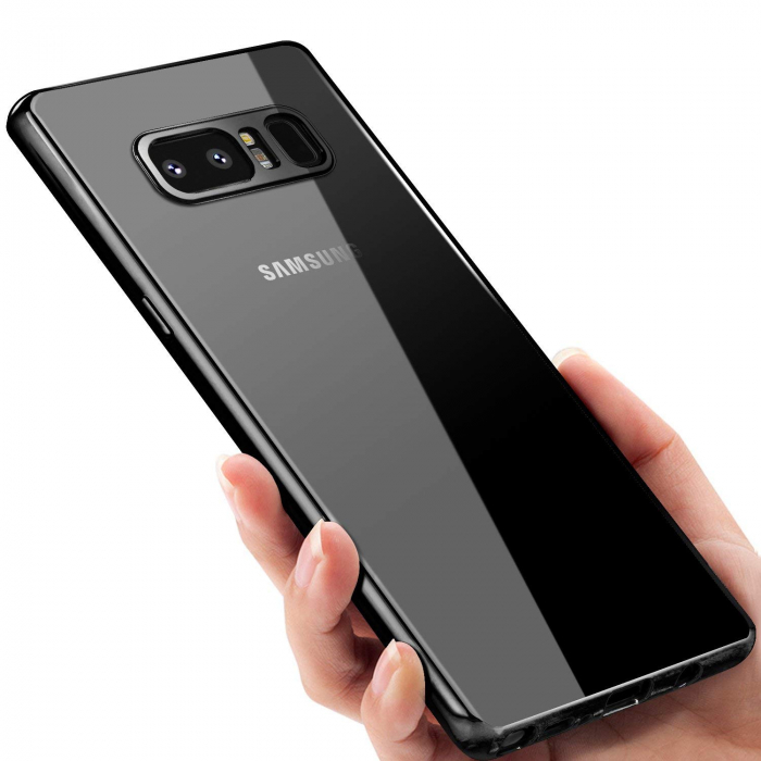 Husa Samsung Galaxy Note 8, Silicon ultraslim, cu spate transparent si cadru, Negru [5]