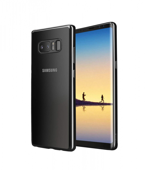 Husa Samsung Galaxy Note 8, Silicon ultraslim, cu spate transparent si cadru, Negru [1]