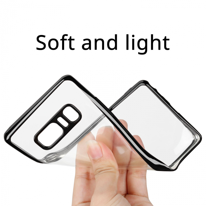 Husa Samsung Galaxy Note 8, Silicon ultraslim, cu spate transparent si cadru, Negru [2]