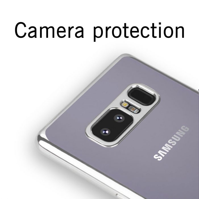 Husa Samsung Galaxy Note 8, Silicon ultraslim, cu spate transparent si cadru, Silver [6]
