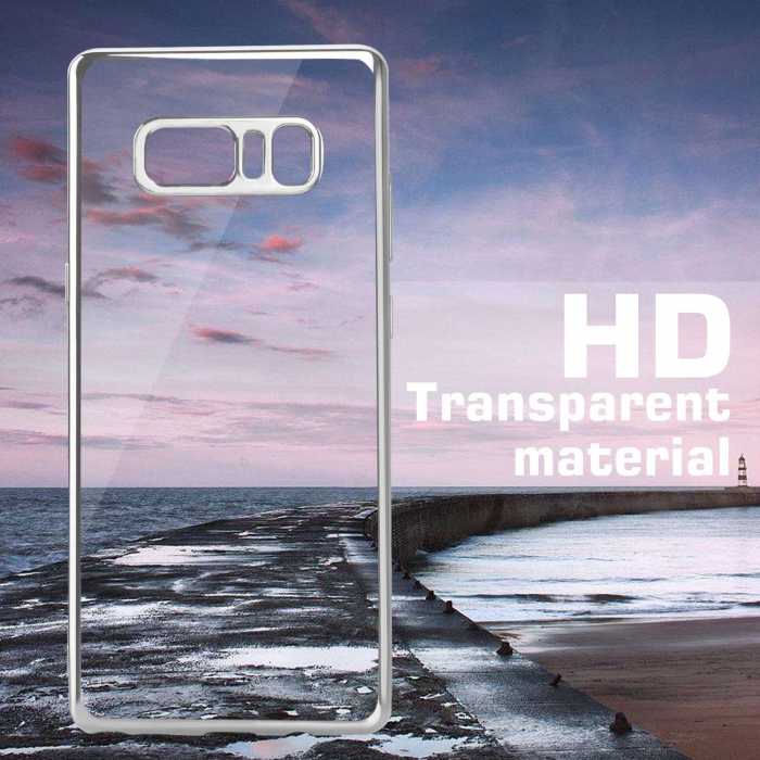 Husa Samsung Galaxy Note 8, Silicon ultraslim, cu spate transparent si cadru, Silver [4]