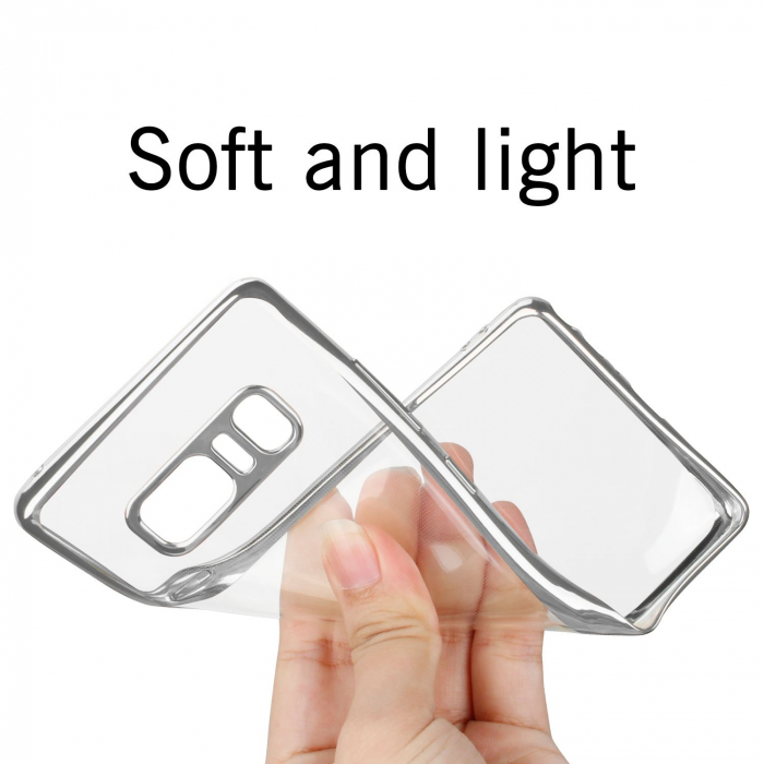 Husa Samsung Galaxy Note 8, Silicon ultraslim, cu spate transparent si cadru, Silver [2]