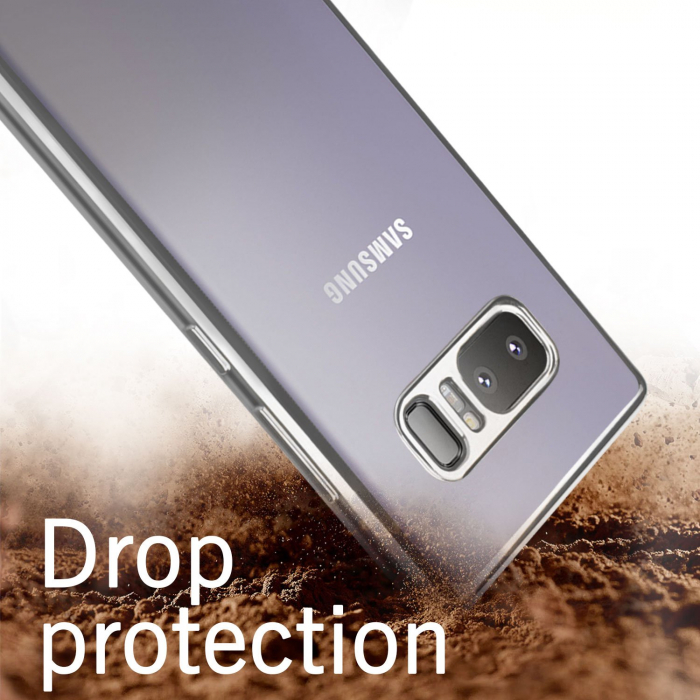Husa Samsung Galaxy Note 8, Silicon ultraslim, cu spate transparent si cadru, Silver [5]
