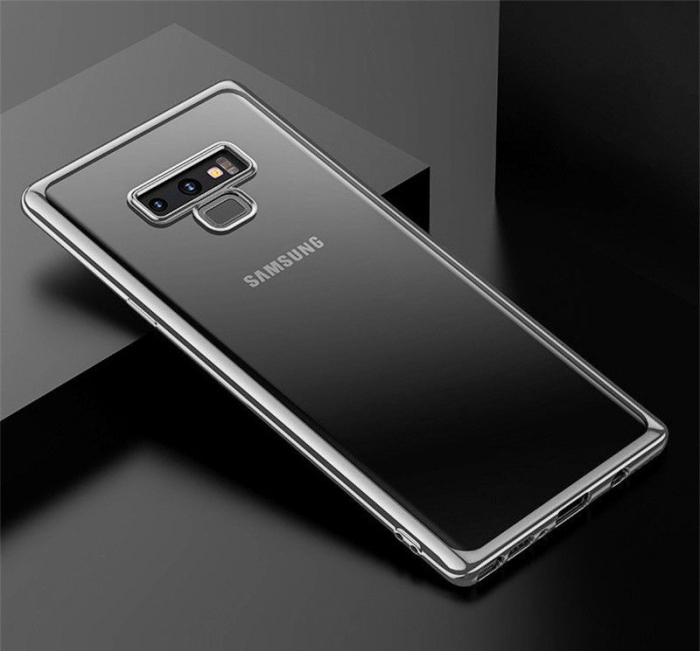 Husa Samsung Galaxy Note 9, Silicon ultraslim, cu spate transparent si cadru, Silver [3]