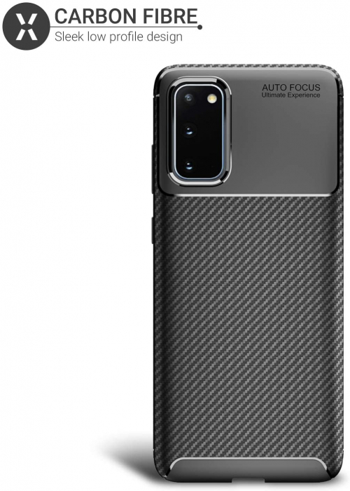 Husa Samsung Galaxy S20, fibra de carbon, Slim Antisoc, carcasa spate, Focus, Negru [5]
