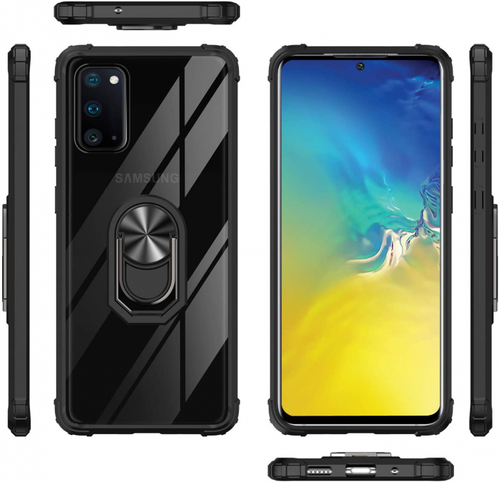 Husa Samsung Galaxy S20, Hybrid Antisoc, carcasa cu bumper, inel rotativ 360 si Kickstand, Negru [2]