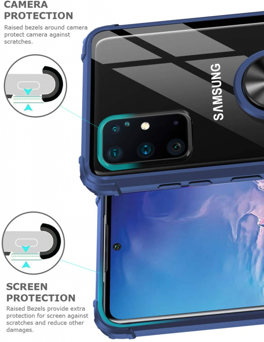 Husa Samsung Galaxy S20 PLUS, Hybrid Antisoc, carcasa cu bumper, inel rotativ 360 si Kickstand, Blue [3]