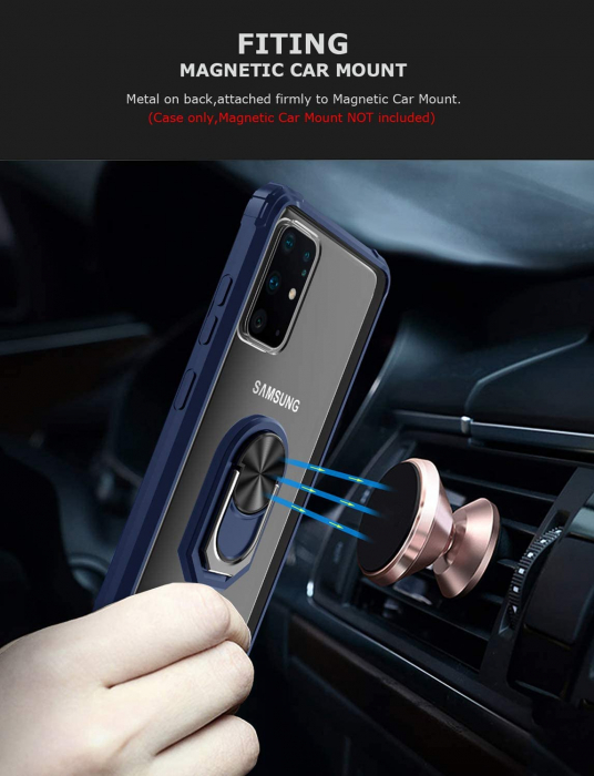 Husa Samsung Galaxy S20 PLUS, Hybrid Antisoc, carcasa cu bumper, inel rotativ 360 si Kickstand, Blue [5]