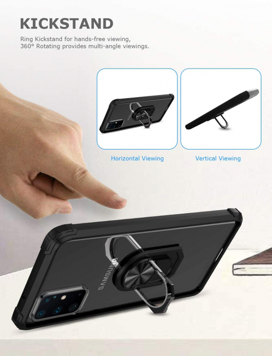 Husa Samsung Galaxy S20 PLUS, Hybrid Antisoc, carcasa cu bumper, inel rotativ 360 si Kickstand, Negru [3]