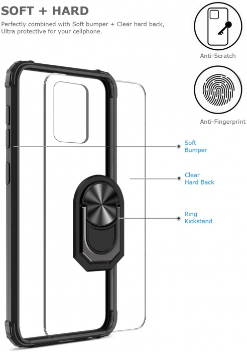 Husa Samsung Galaxy S20 PLUS, Hybrid Antisoc, carcasa cu bumper, inel rotativ 360 si Kickstand, Negru [6]