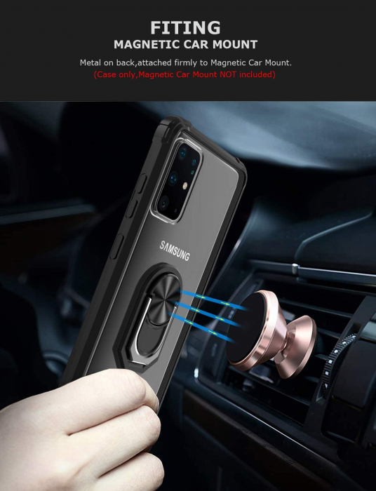 Husa Samsung Galaxy S20 PLUS, Hybrid Antisoc, carcasa cu bumper, inel rotativ 360 si Kickstand, Negru [5]