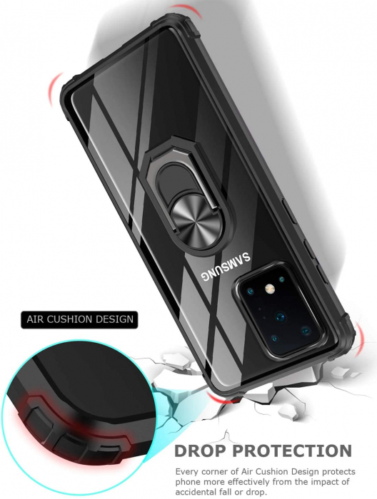 Husa Samsung Galaxy S20 ULTRA, Hybrid Antisoc, carcasa cu bumper, inel rotativ 360 si Kickstand, Negru [4]