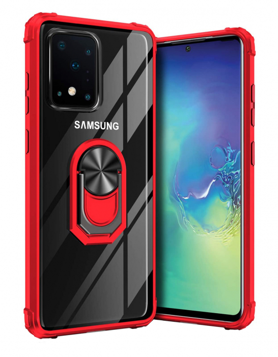 Husa Samsung Galaxy S20 ULTRA, Hybrid Antisoc, carcasa cu bumper, inel rotativ 360 si Kickstand, Rosu [1]