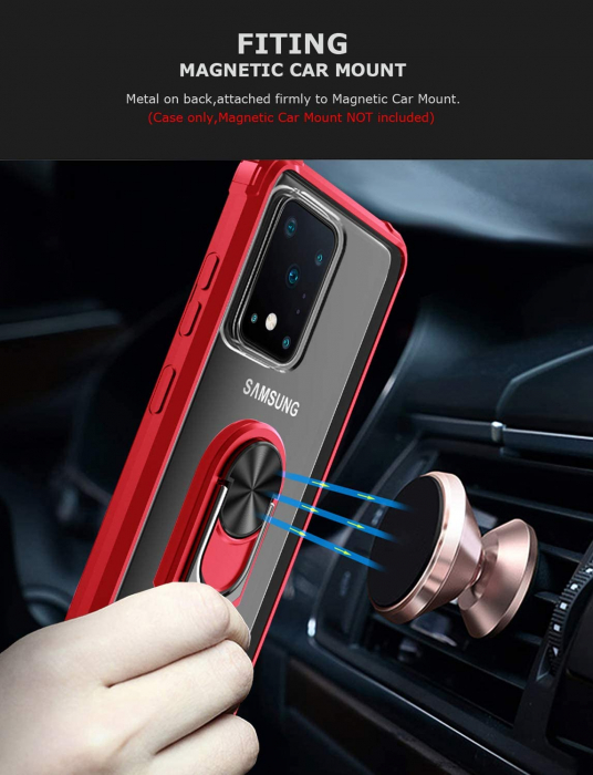 Husa Samsung Galaxy S20 ULTRA, Hybrid Antisoc, carcasa cu bumper, inel rotativ 360 si Kickstand, Rosu [5]