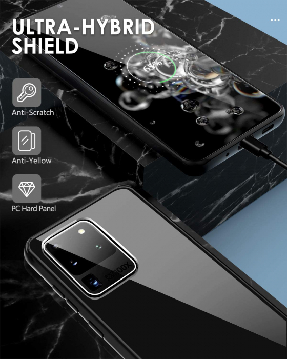 Husa Samsung Galaxy S20 ULTRA, Hybrid Antisoc, carcasa spate PC cu cadru, Negru [6]