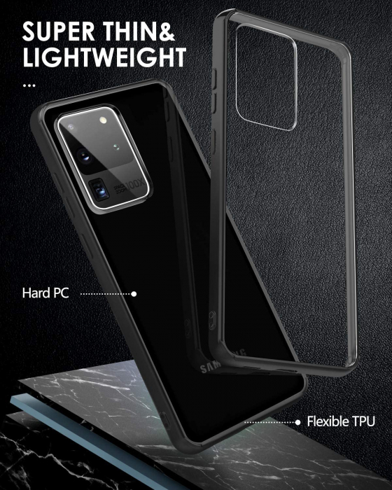 Husa Samsung Galaxy S20 ULTRA, Hybrid Antisoc, carcasa spate PC cu cadru, Negru [3]