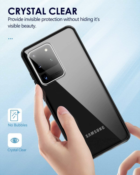 Husa Samsung Galaxy S20 ULTRA, Hybrid Antisoc, carcasa spate PC cu cadru, Negru [4]