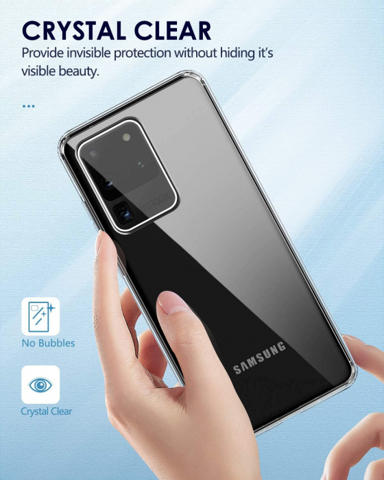 Husa Samsung Galaxy S20 ULTRA, Hybrid Antisoc, carcasa spate PC cu cadru, Transparent [3]