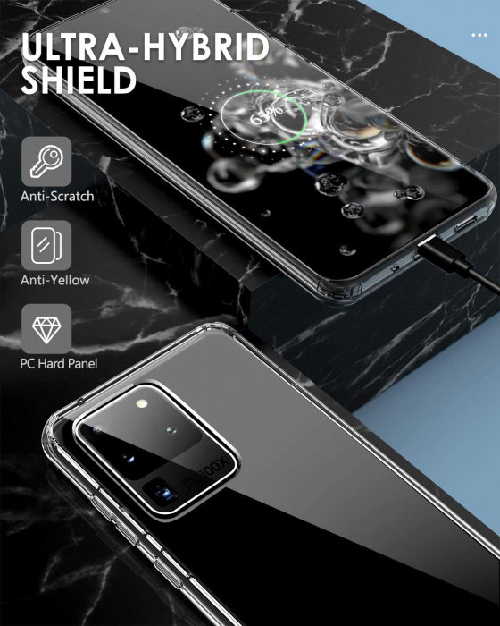 Husa Samsung Galaxy S20 ULTRA, Hybrid Antisoc, carcasa spate PC cu cadru, Transparent [6]