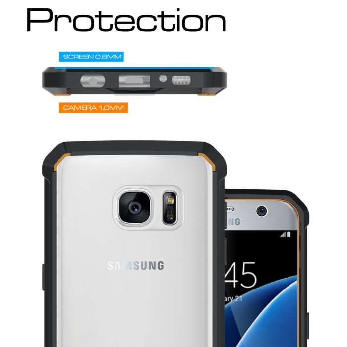 Husa Samsung Galaxy S7 Edge, Hybrid Antisoc, carcasa spate PC transparenta cu cadru, Negru [4]