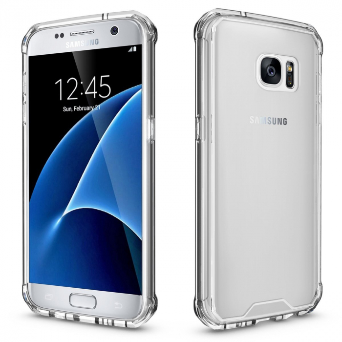 Husa Samsung Galaxy S7, Hybrid Antisoc, carcasa spate PC transparenta cu cadru, Transparent [5]