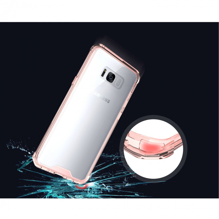 Husa Samsung Galaxy S8, Hybrid Antisoc, carcasa spate PC transparenta cu cadru, Rose-Gold [2]