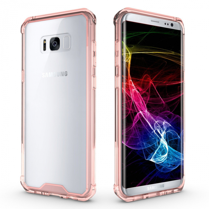 Husa Samsung Galaxy S8, Hybrid Antisoc, carcasa spate PC transparenta cu cadru, Rose-Gold [5]