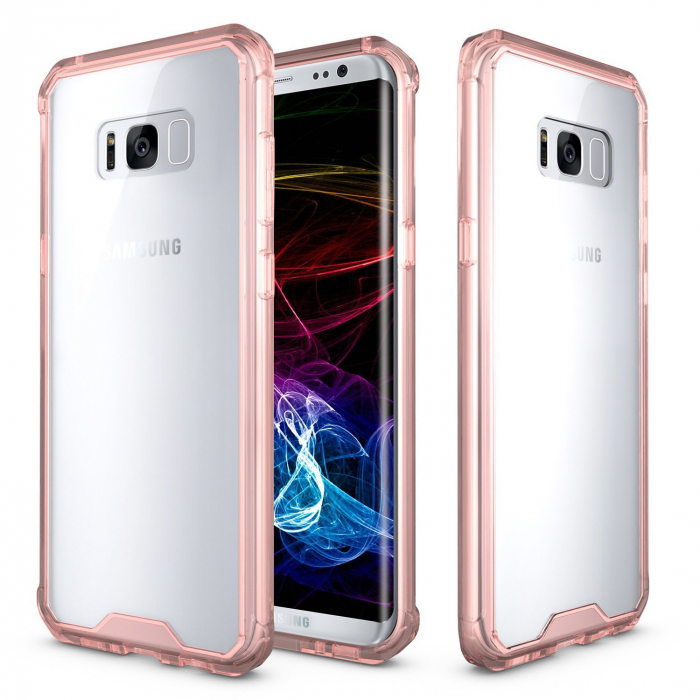 Husa Samsung Galaxy S8, Hybrid Antisoc, carcasa spate PC transparenta cu cadru, Rose-Gold [6]