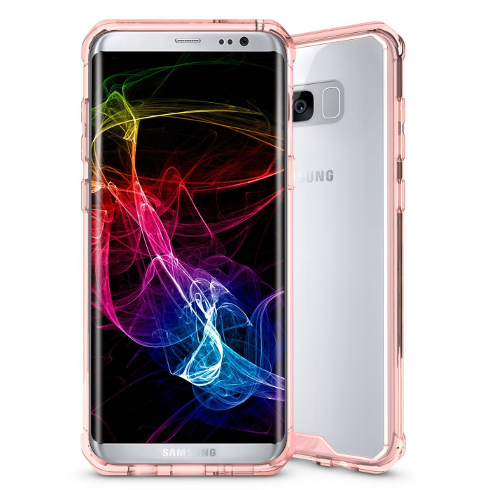 Husa Samsung Galaxy S8, Hybrid Antisoc, carcasa spate PC transparenta cu cadru, Rose-Gold [7]